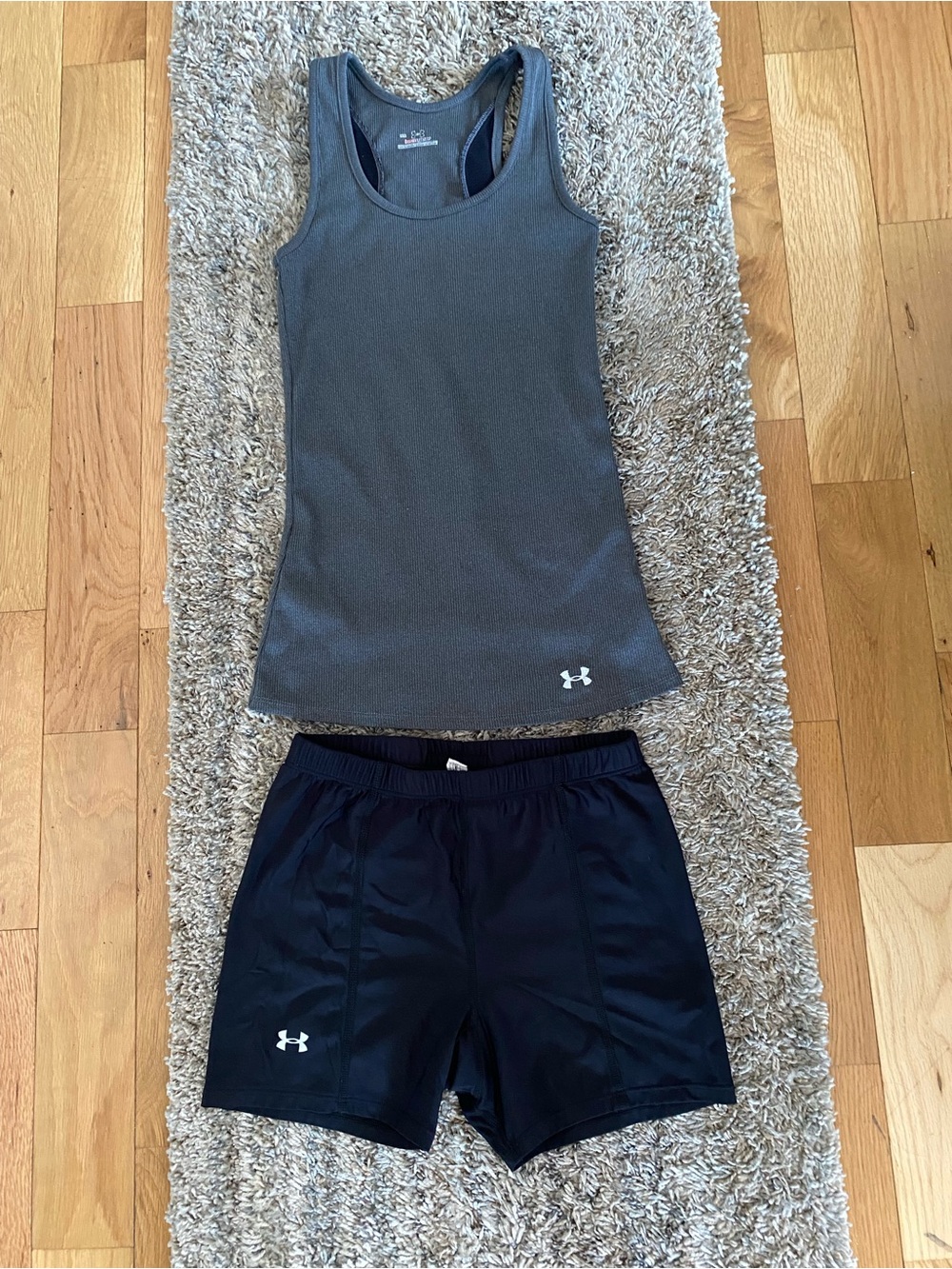 Under Armour Gray Racerback Tank with Black Athletic Shorts